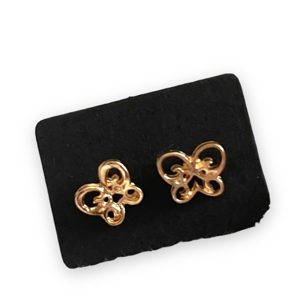 New 9k Gold Handmade Bohemian Minimalist Butterfly Stud Earrings - Picture 6 of 7